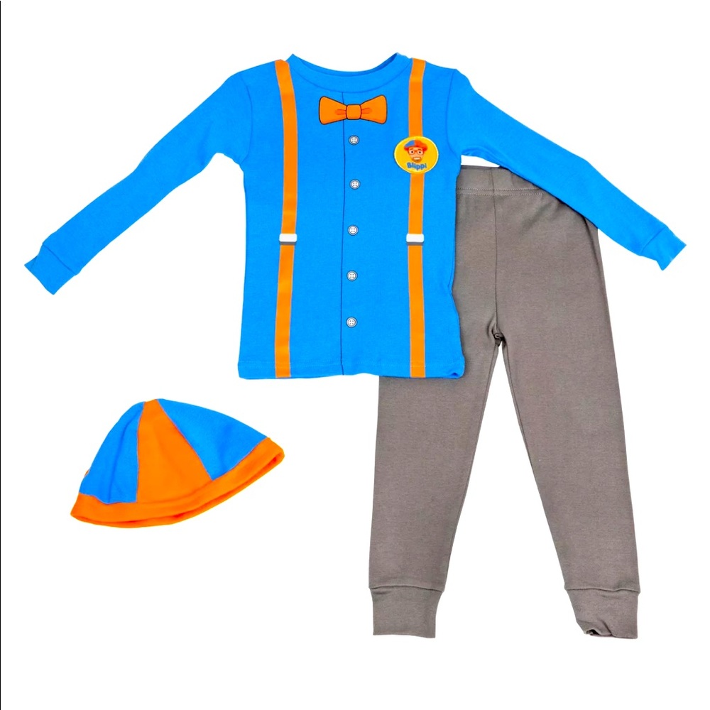 Blippi Character Costume Pajama 3-Piece Set Multi-Color Hat Brand New 4T